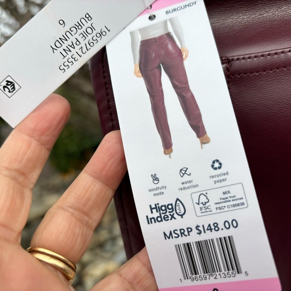 - Joie faux leather pants burgundy NWT straight formal casual soft light size 12 - Picture 9 of 10